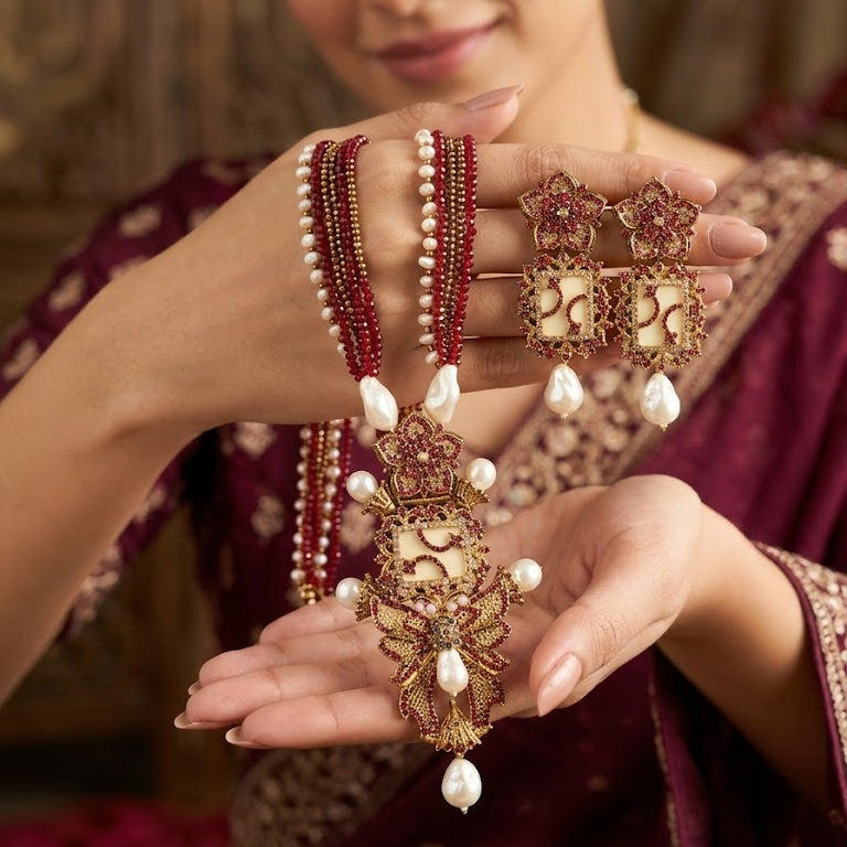 Crimson & Baroque Pearl Heritage Mala Red