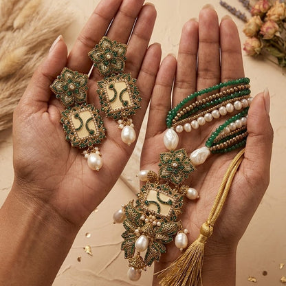 Crimson & Baroque Pearl Heritage Mala Green
