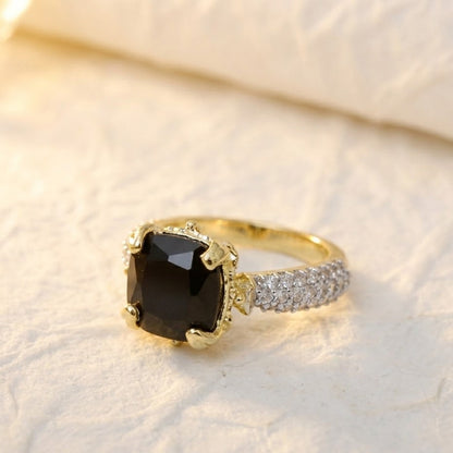 Cubic Zircons Ring With Gold Polish