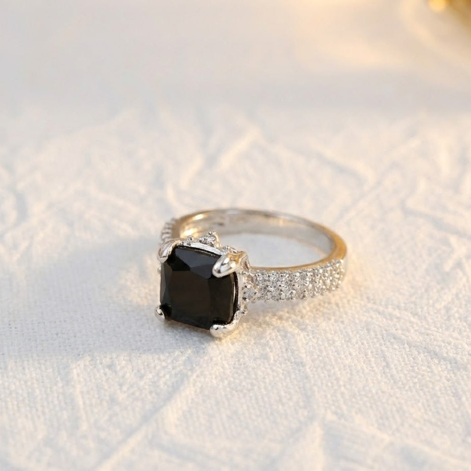 Cubic Zircons Ring With Silver Polish