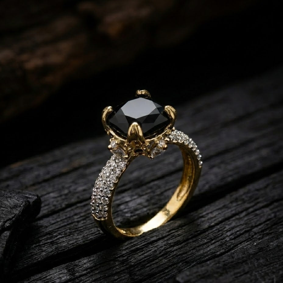 Cubic Zircons Ring With Gold Polish