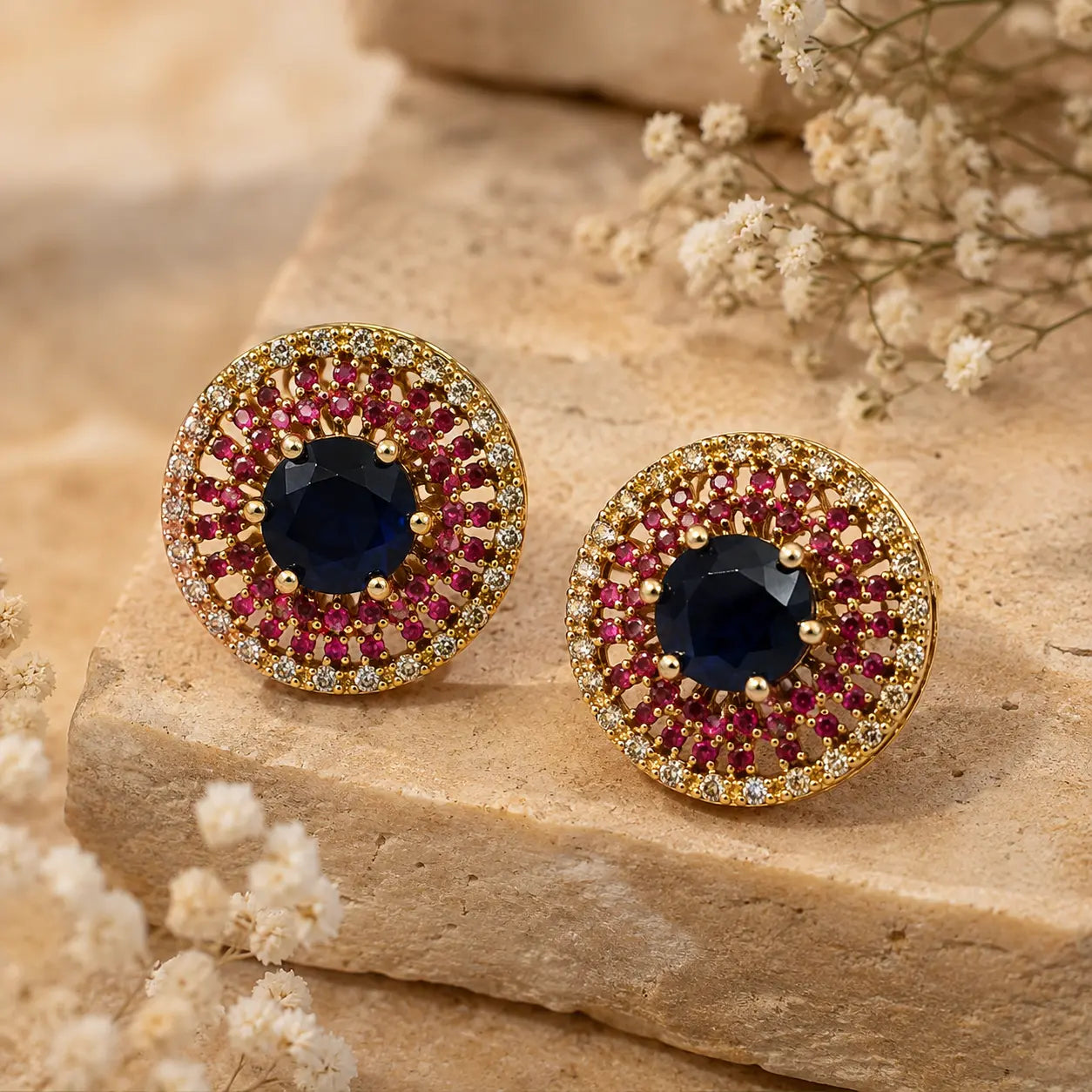 Zarkhez Gold Halo Stud Earrings