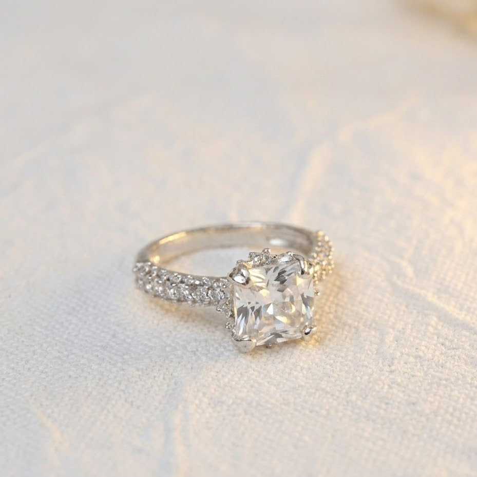 Cubic Zircons Ring With Silver Polish