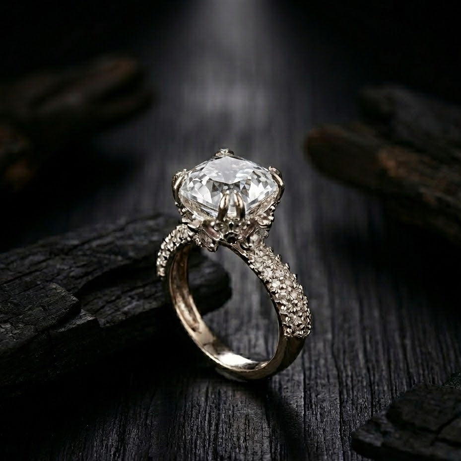 Cubic Zircons Ring With Silver Polish