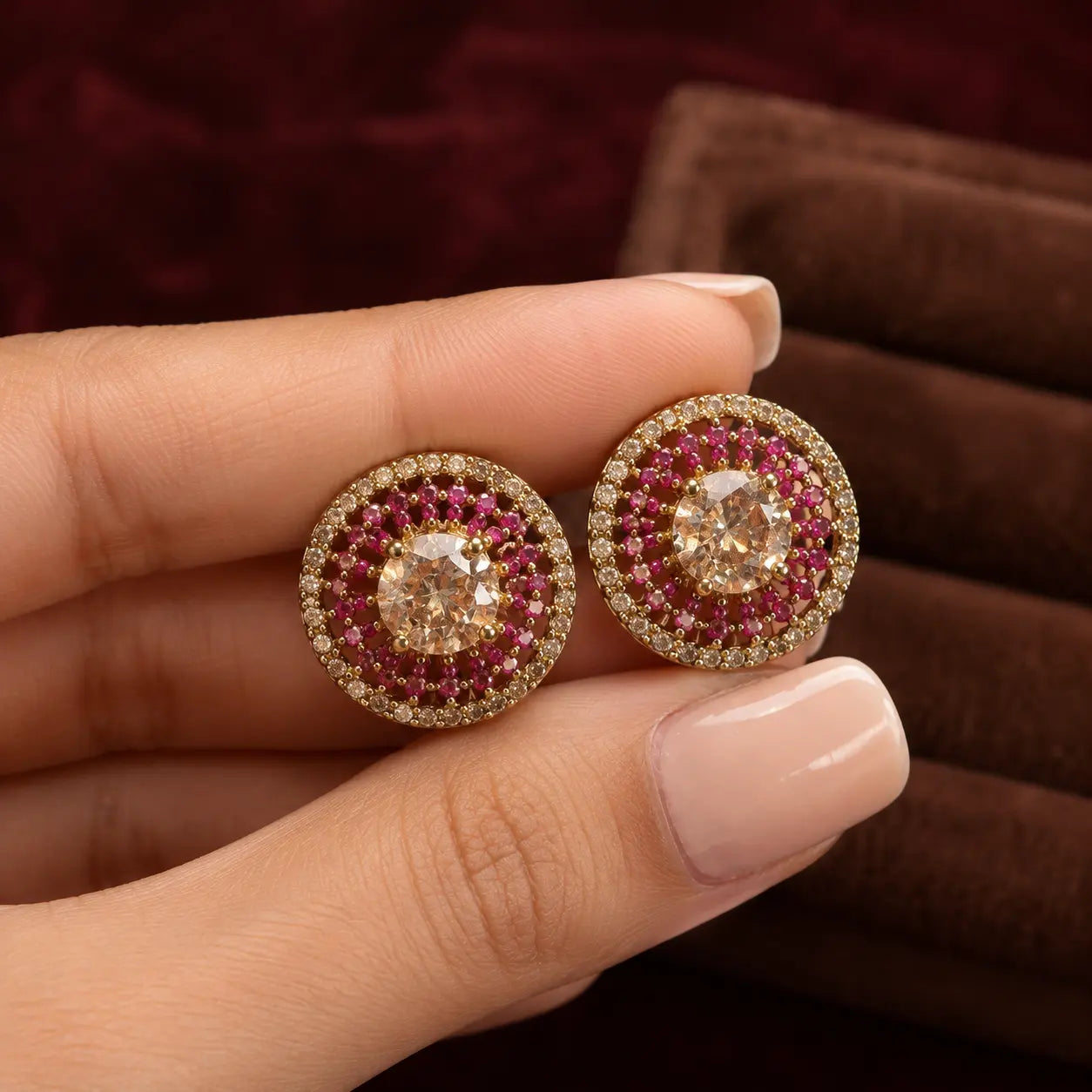 Zarkhez Gold Halo Stud Earrings