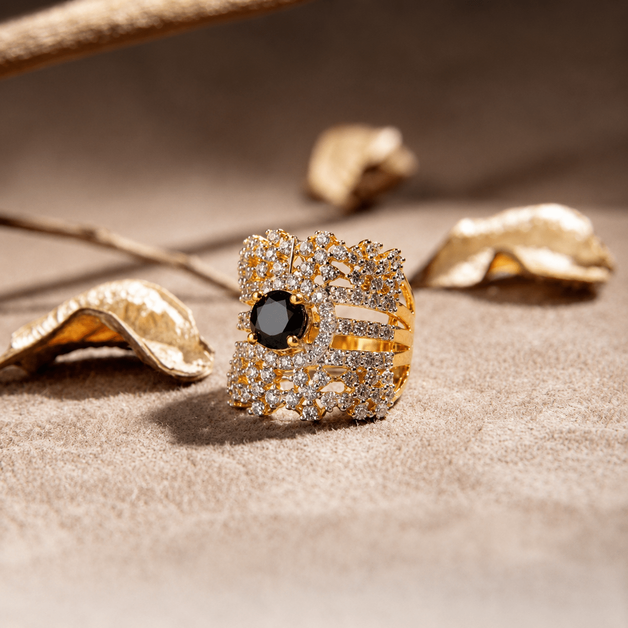 Handcrafted 22k Gold Statement Midnight Lattice Ring
