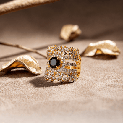 Handcrafted 22k Gold Statement Midnight Lattice Ring