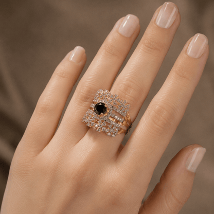Handcrafted 22k Gold Statement Midnight Lattice Ring