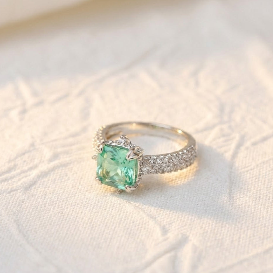 Cubic Zircons Ring With Silver Polish