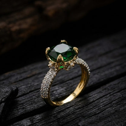Cubic Zircons Ring With Gold Polish