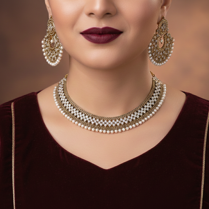 Pearl Elegance Kundan Necklace Set