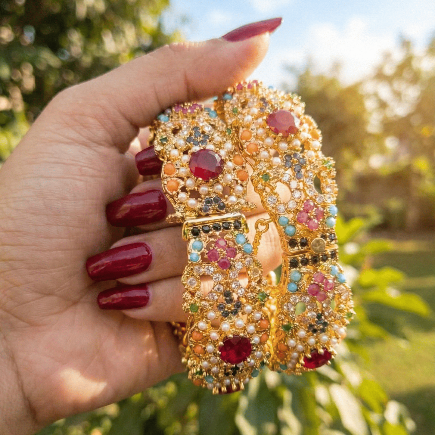 Eternal Navrattan Gold Statement Bangles