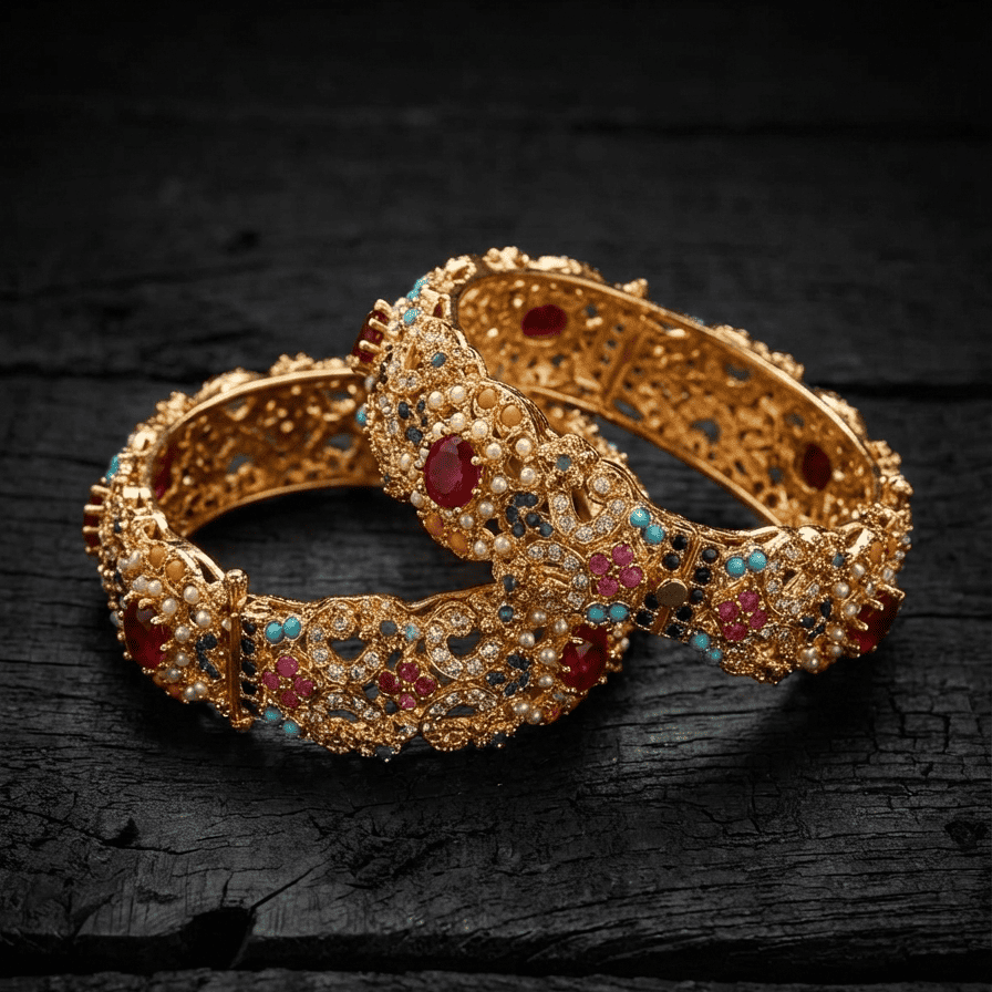 Eternal Navrattan Gold Statement Bangles