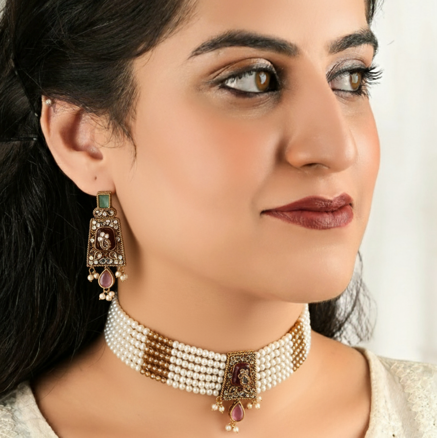 Statement Lilac Tribal Chokker & Earing