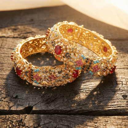 Eternal Navrattan Gold Statement Bangles