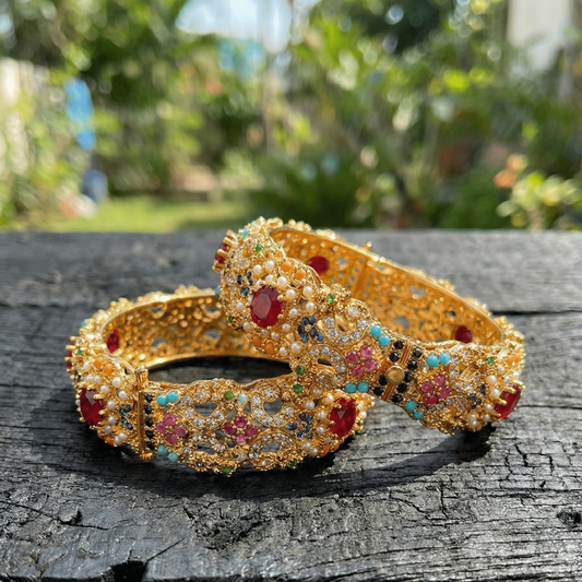 Eternal Navrattan Gold Statement Bangles