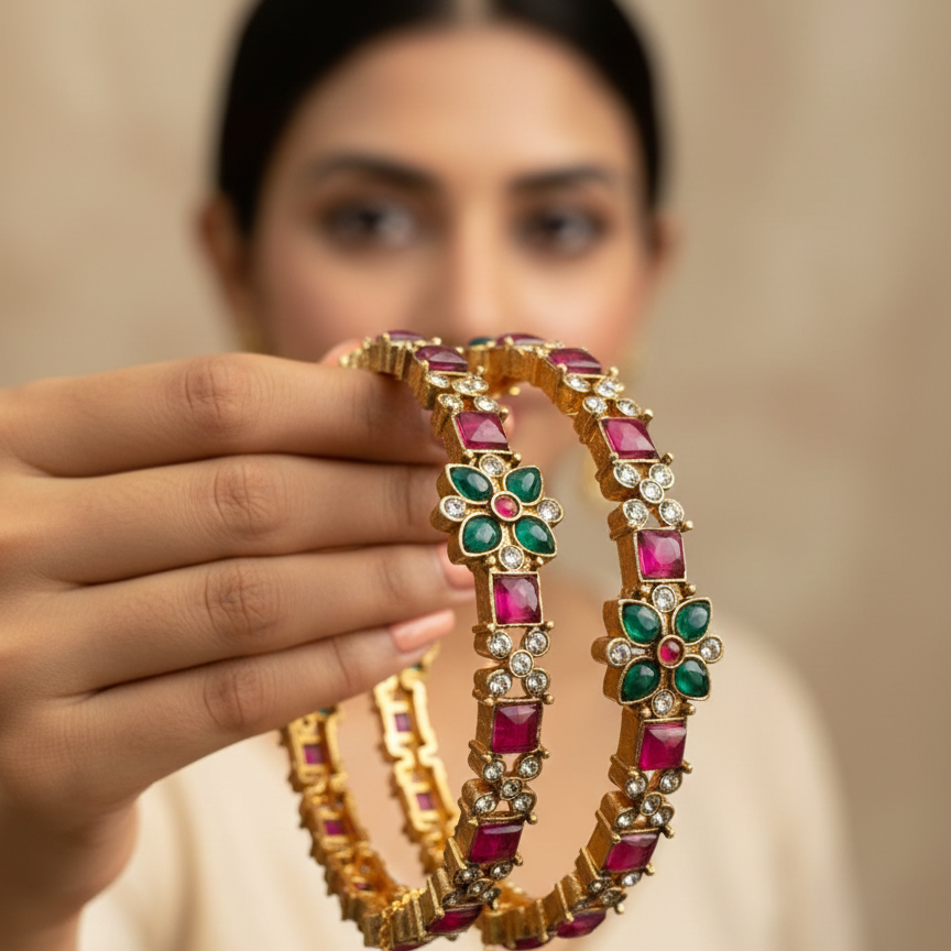Ruby Emerald Bloom Bangles