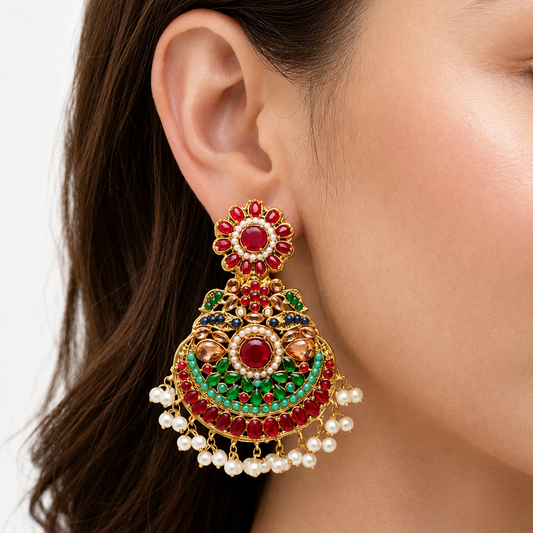 Lavish Nauratan Earrings - Premium 9-Stone Statement Jewelry
