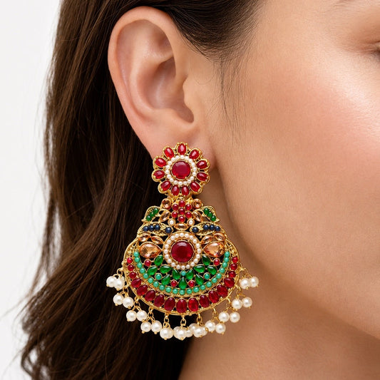Lavish Nauratan Earrings - Premium 9-Stone Statement Jewelry