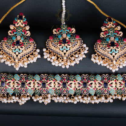 Encrusted Naurattan Necklace Set  02
