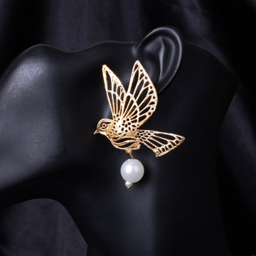 Bird Earring with Pearl Mala Necklace