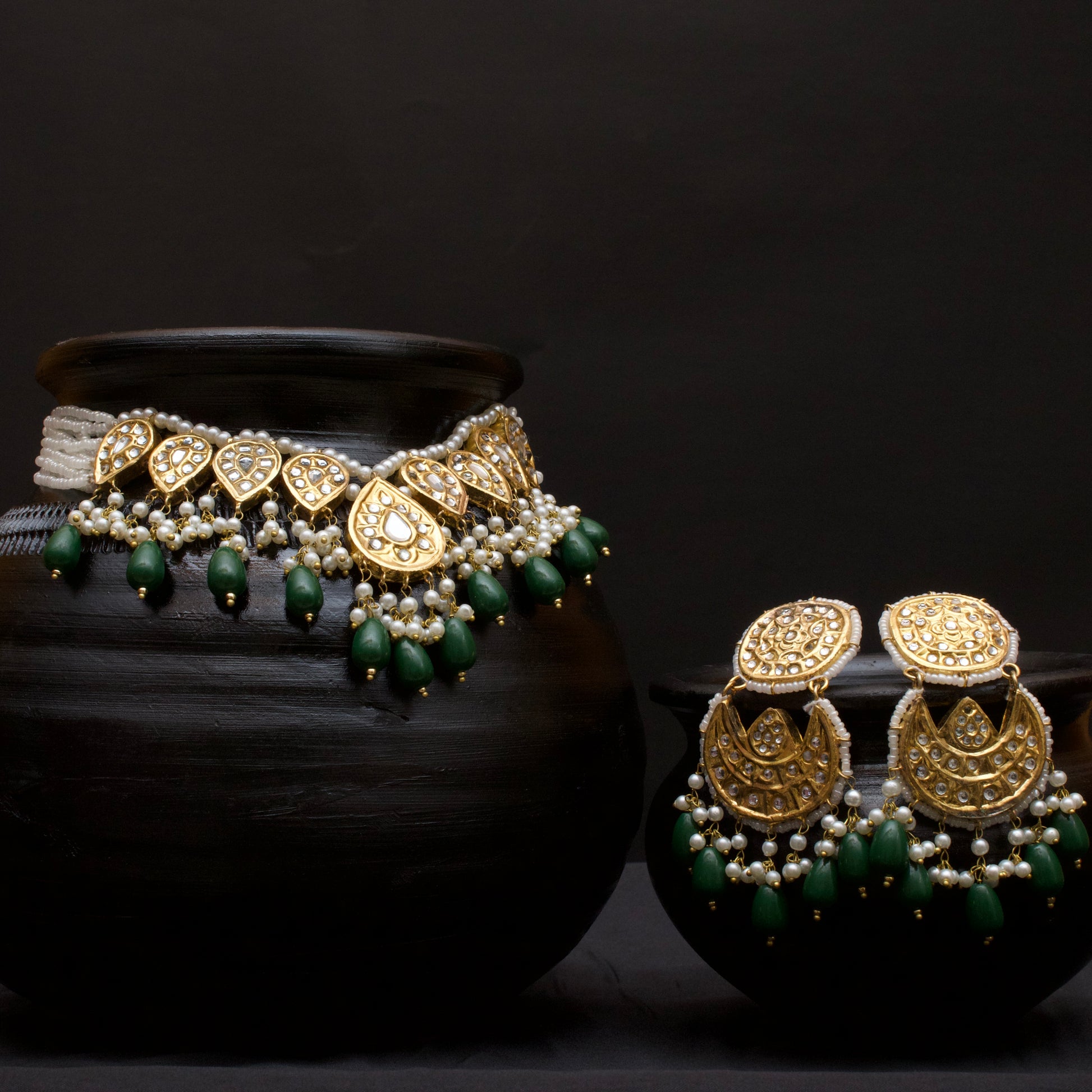 Stunning Laak Kundan Set Golden – ZevarPalace - Main Image