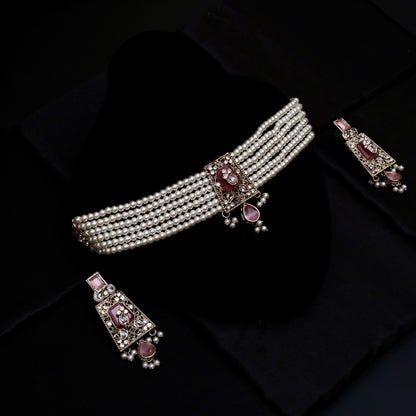 Statement Lilac Tribal Chokker & Earing
