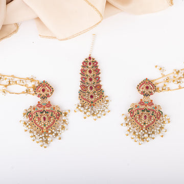 Rang-e-Bahar Earing & Teeka Ruby