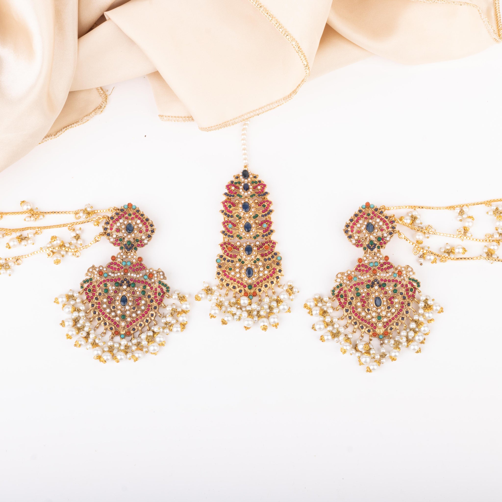 Rang-e-Bahar Earing & Teeka Blue