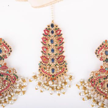 Rang-e-Bahar Earing & Teeka Blue