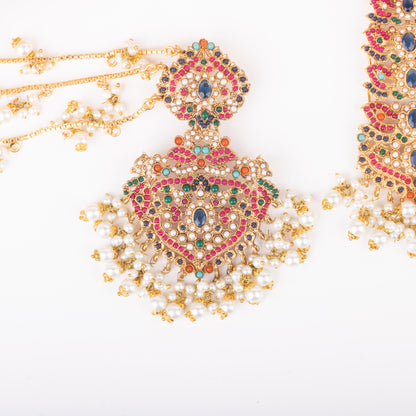 Rang-e-Bahar Earing & Teeka Blue
