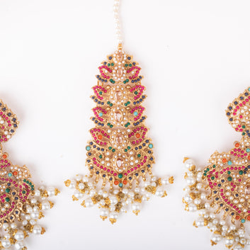 Rang-e-Bahar Earing & Teeka Champagne