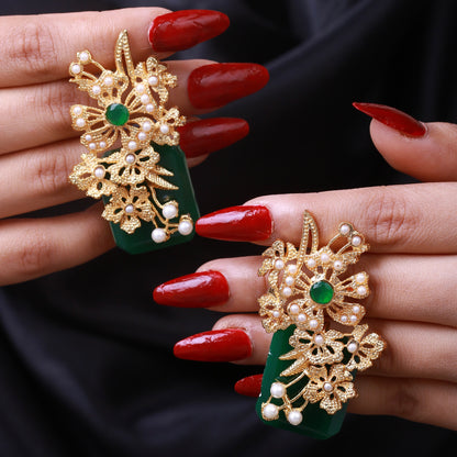 Hand Crafted Blossom Earrings - Gold Plated Semi Precious Stone