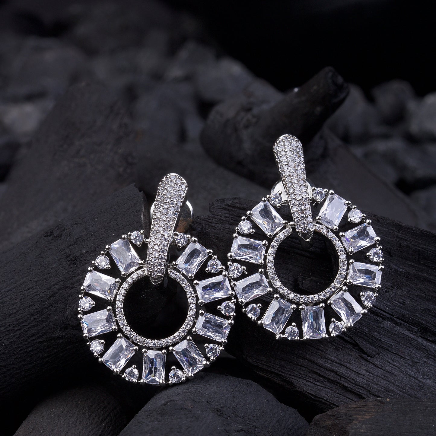 Zirconia Circle Earrings - Gold & Silver Plated Jarao Stone Jewelry