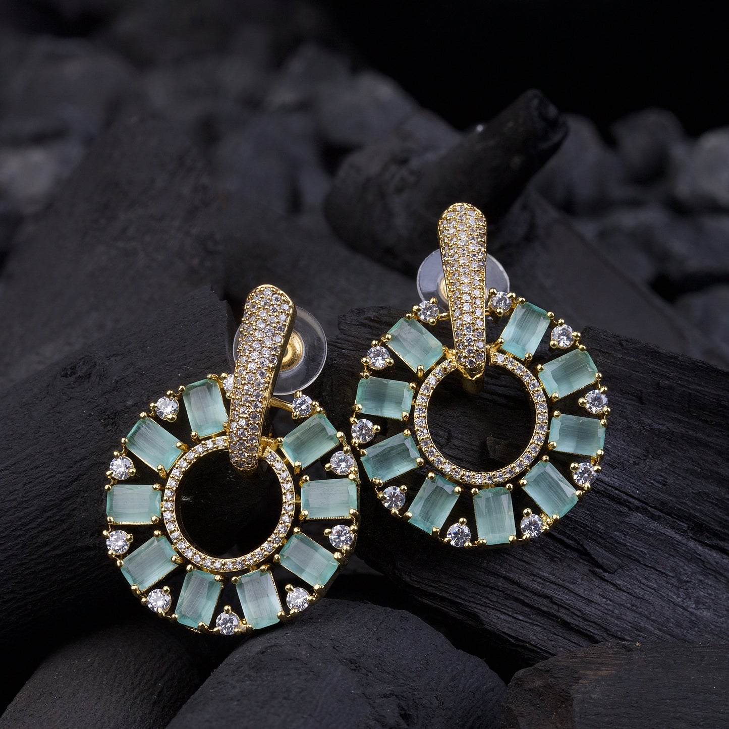Zirconia Circle Earrings - Gold & Silver Plated Jarao Stone Jewelry