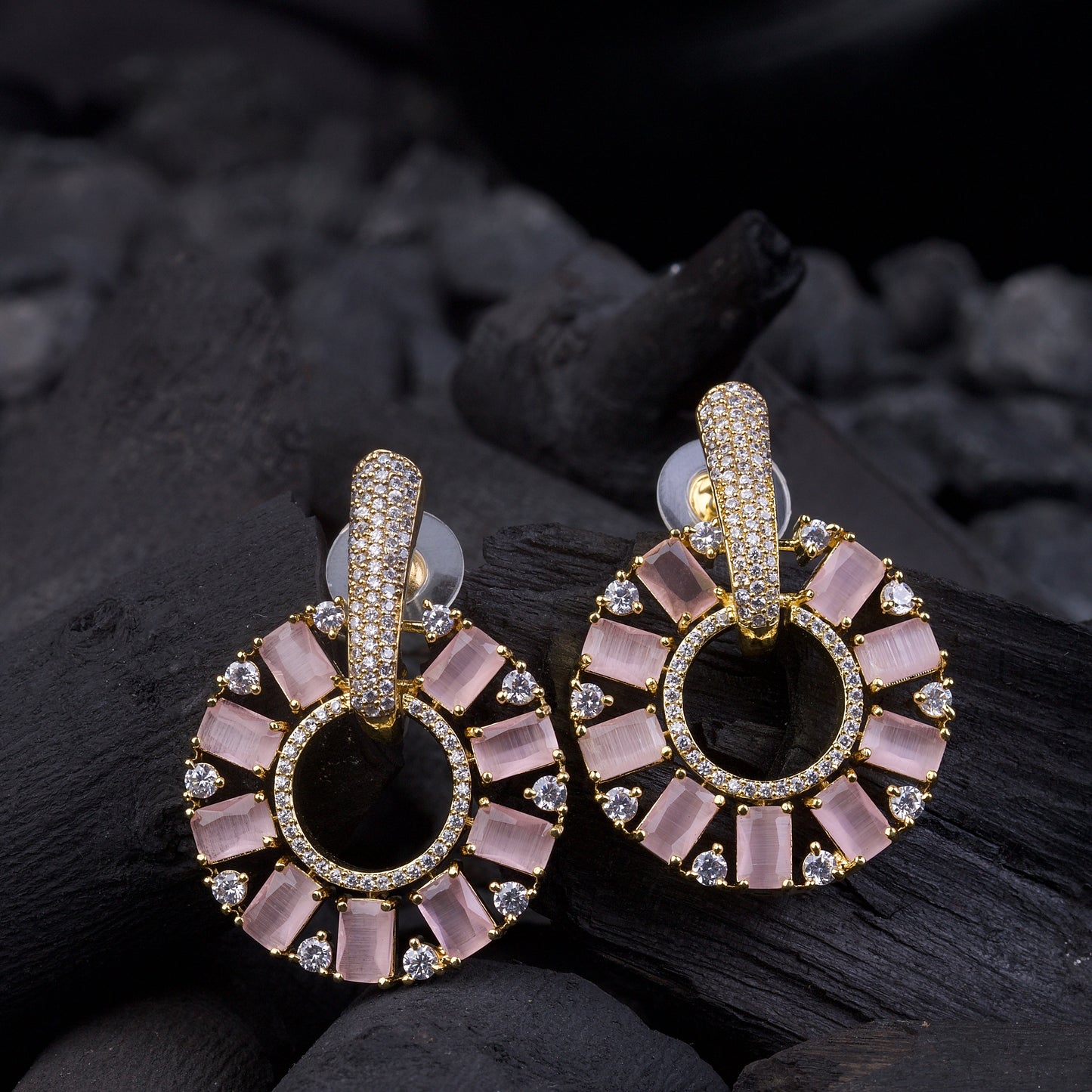 Zirconia Circle Earrings - Gold & Silver Plated Jarao Stone Jewelry