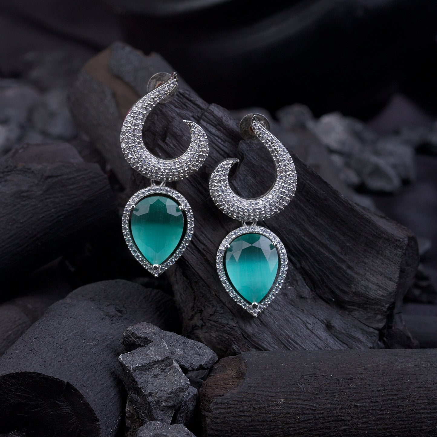 Gemstone Jarao Stone Earrings - Silver Plated Statement Jewelry