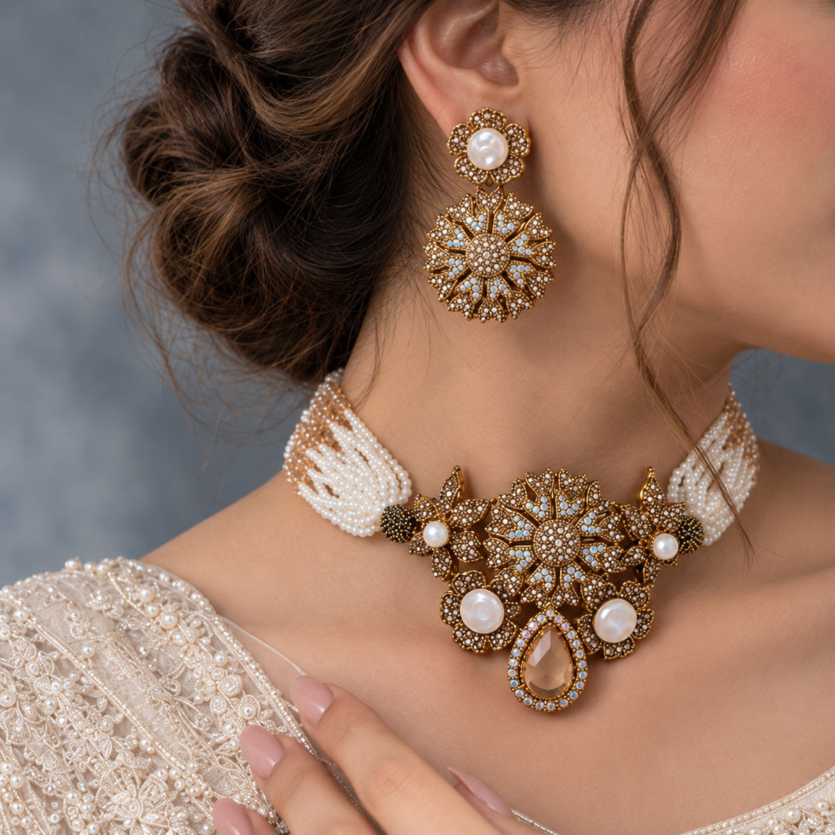 Royal Blossom Pearl Choker Set