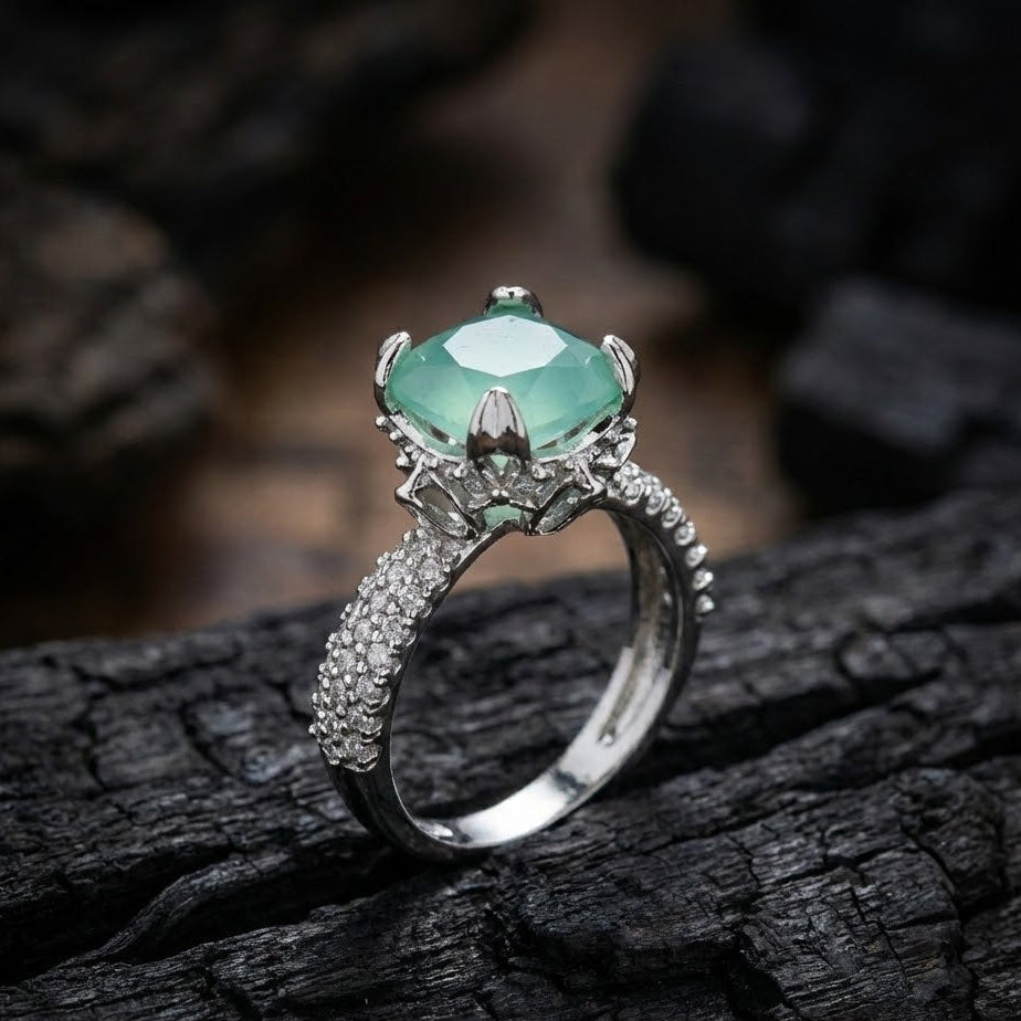 Cubic Zircons Ring With Silver Polish