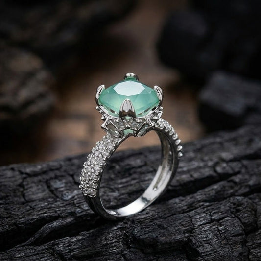 Cubic Zircons Ring With Silver Polish