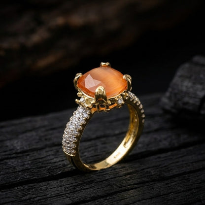 Cubic Zircons Ring With Gold Polish