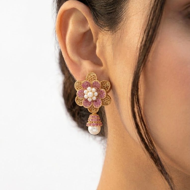 Pearl Petal Mini Jhumkas