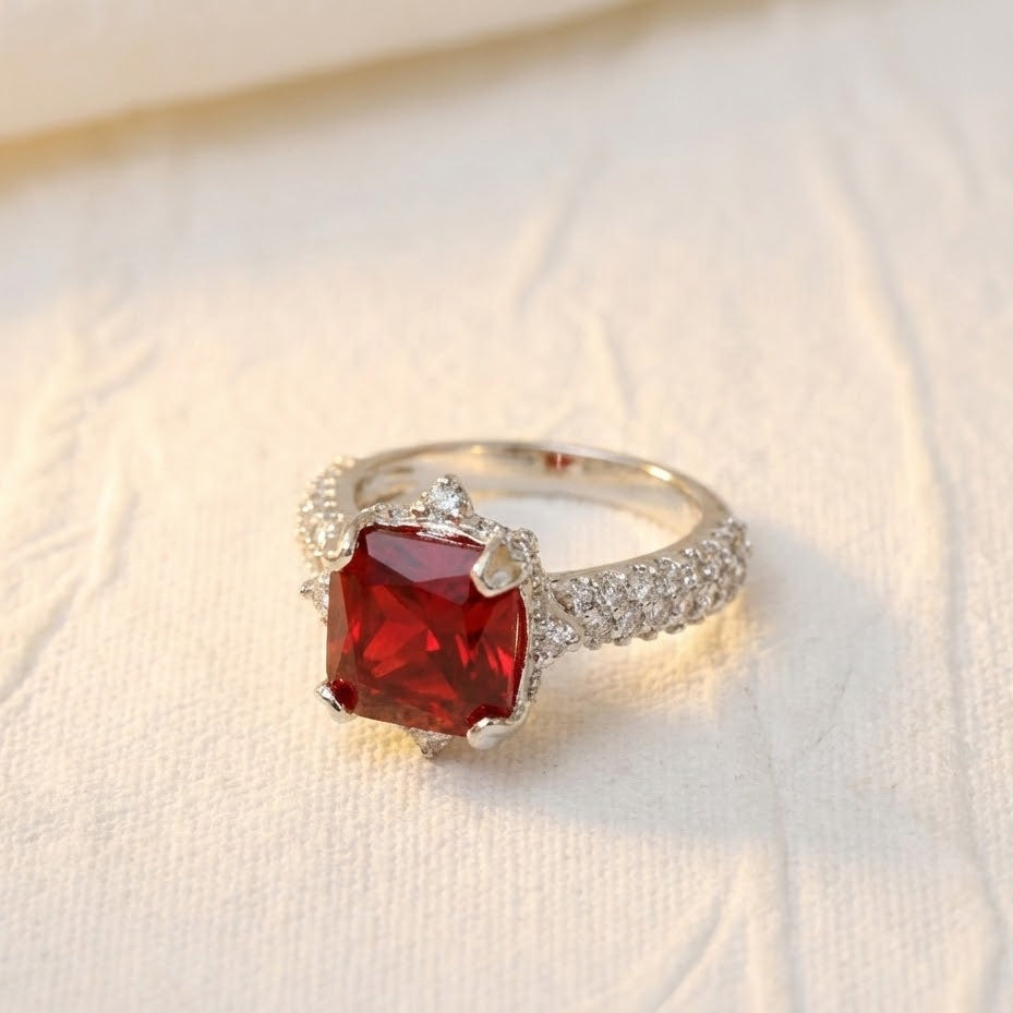 Cubic Zircons Ring With Silver Polish