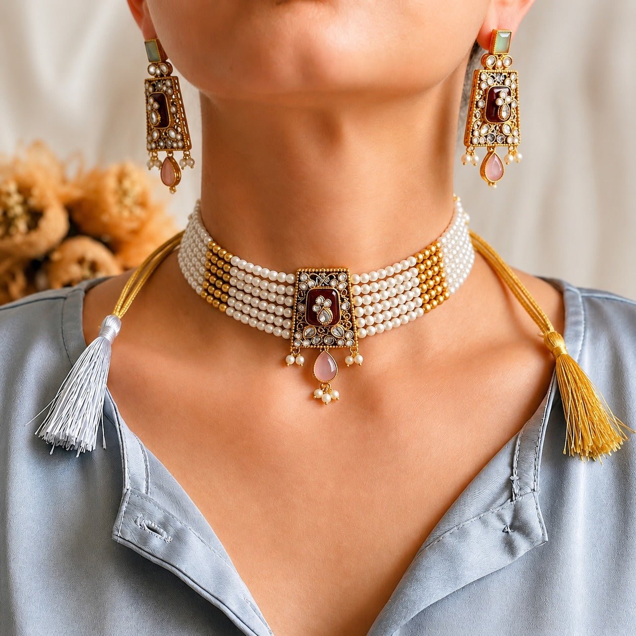 Statement Lilac Tribal Chokker & Earing