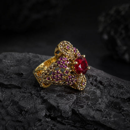 Shahnoor Ruby Floral Statement Ring dark luxury shoot