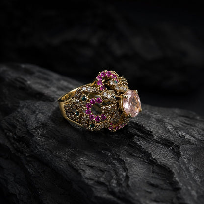 Gulrukh Peach Multistone Statement Ring dark luxury shoot
