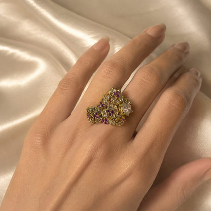 Gulbahar Blush Floral Statement Ring hand detail