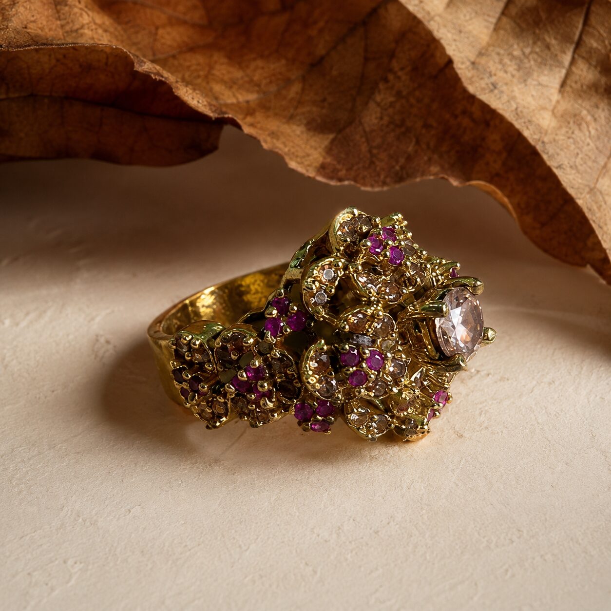 Gulbahar Blush Floral Statement Ring solo shoot