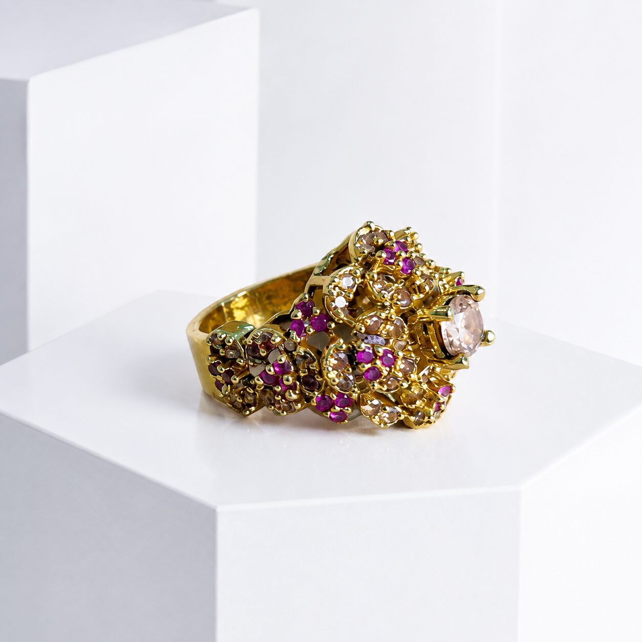 Gulbahar Blush Floral Statement Ring white studio