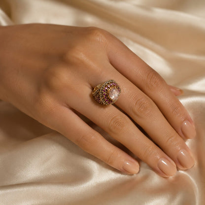 Meherbano Blush Crystal Statement Ring hand detail